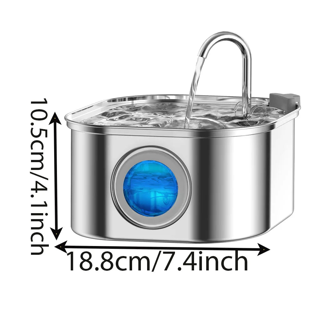 Transparent Window Cat Water Dispenser with sensor 3.2L/108oz Super Quiet& Pets Auto Filter Stainless Steel Cats Water Fountain